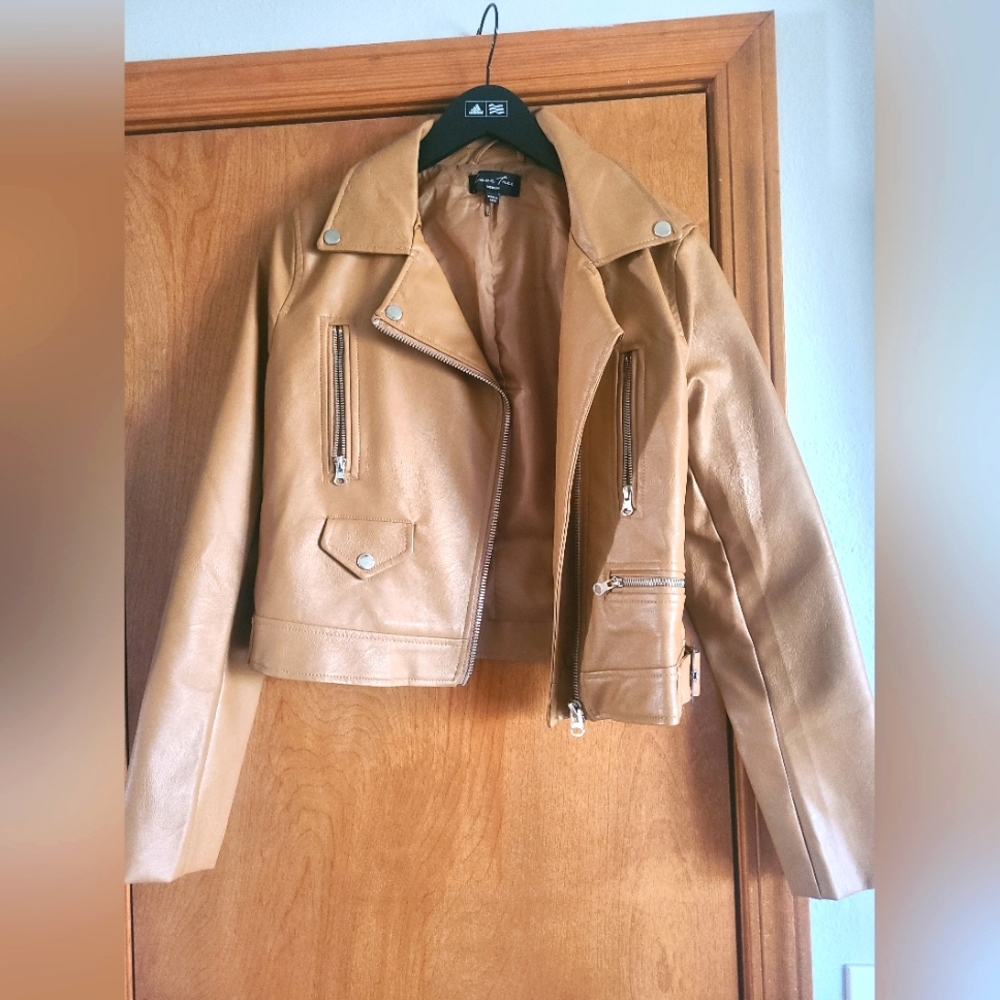 Love Tree Faux Leather Beige Jacket